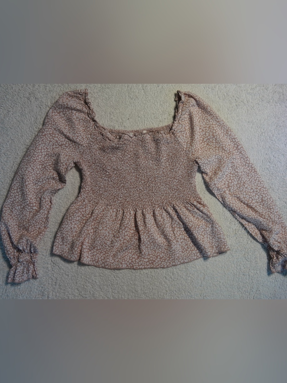 Urban Romantics Smocked Peplum Top Square Neck Long sleeve Floral Blouse Size L